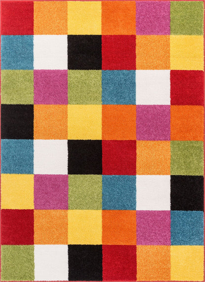 Well Woven Modern Rug Squares Multi Geometric 5' x 7' Area Rug Entryway Bright Kids Room Kitchn Bedroom Carpet Bathroom Soft Durable Area Rug