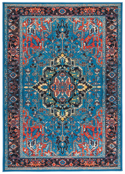 SAFAVIEH Washable Rug Journey Collection - 4'4" x 6', Blue & Red, Slip Resistant & Easy Cleaning, Ideal for Living Room, Bedroom, Kids Playroom Nursery, Office, Dining Space (JNY107M)