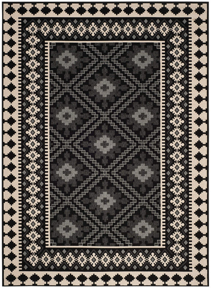 SAFAVIEH Washable Rug Outdoor Veranda Collection - 8' x 11', Black & Cream, Non-Shedding & Easy to Clean, Ideal for Patio, Backyard, Mudroom (VER099-0421)