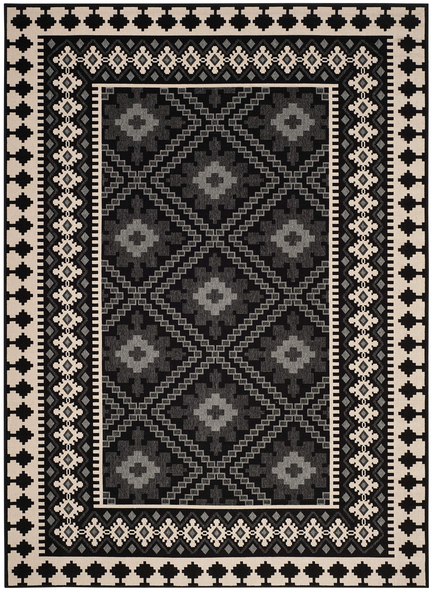 SAFAVIEH Washable Rug Outdoor Veranda Collection - 4' x 5'7", Black & Cream, Non-Shedding & Easy to Clean, Ideal for Patio, Backyard, Mudroom (VER099-0421)