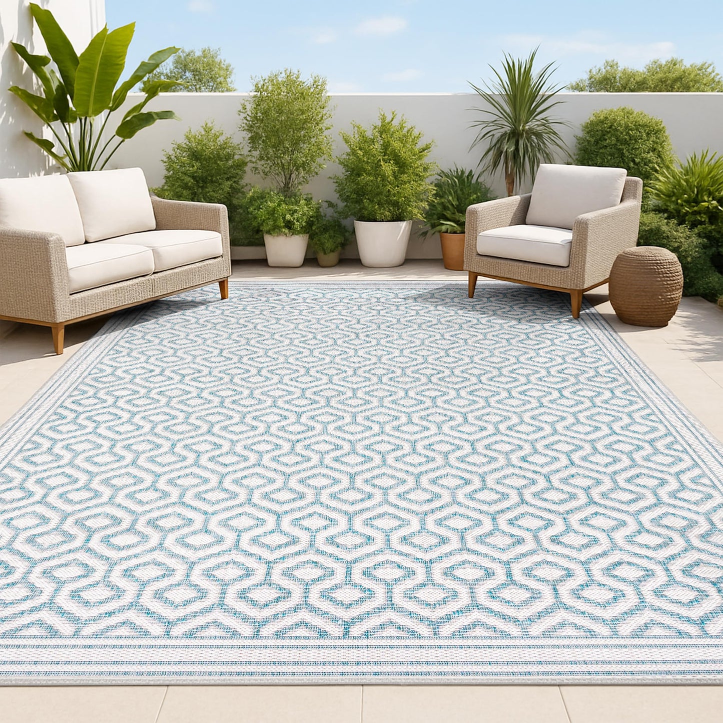 JONATHAN Y Diamond Trellis Indoor Outdoor Area Rug 3X5 Teal/Gray, Marvao for Backyard, Patio, Porch, Easy-Cleaning, High Traffic, Pet-Friendly, Non-Shedding (SMB111A-3)
