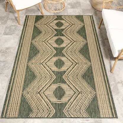 Nuloom Ranya Green/Ivory, 4' x 6', Tribal Geometric, Soft and Cozy, High Traffic, Stain Resistant, Easy Clean, Durable Area Rug for Indoor/Outdoor Patio, Deck, Porch, Garden, Courtyard