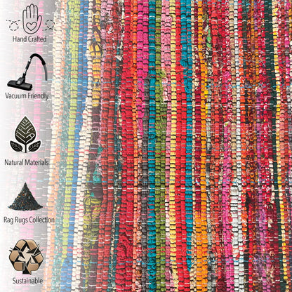 Chardin home - Eco Friendly 100% Recycled Cotton Colorful Chindi Runner Area Rug - 2'x5'