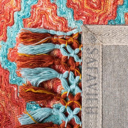 SAFAVIEH Sahara Collection Area Rug - 6' x 9', Rust & Aqua, Handmade Boho Tassel, Ideal for High Traffic Areas in Living Room, Bedroom (SAH467P)