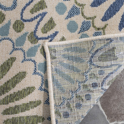 SAFAVIEH Washable Rug Outdoor Veranda Collection - 5'3" x 7'7", Cream & Green, Non-Shedding & Easy to Clean, Ideal for Patio, Backyard, Mudroom (VER091-0614)