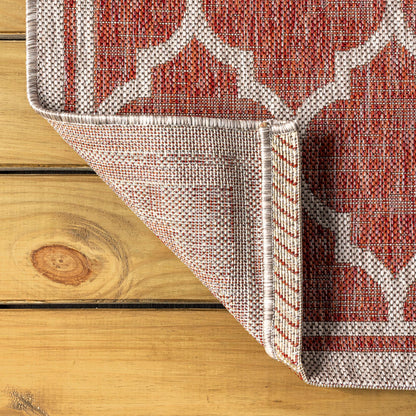 JONATHAN Y Moroccan Trellis Indoor Outdoor Area Rug 9X12 Red/Beige, Trebol Textured Weave for Backyard, Patio, Porch, Easy-Cleaning, High Traffic, Pet-Friendly, Non-Shedding (SMB109C-9)