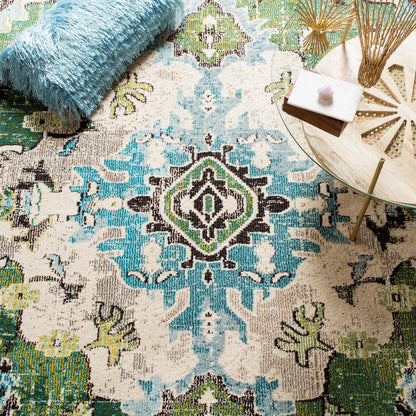 SAFAVIEH Monaco Collection Area Rug - 8' x 10', Forest Green & Light Blue, Non-Shedding & Easy to Clean, Distressed Medallion Design, Ideal for Living Room, Bedroom, Dining Space (MNC243F)