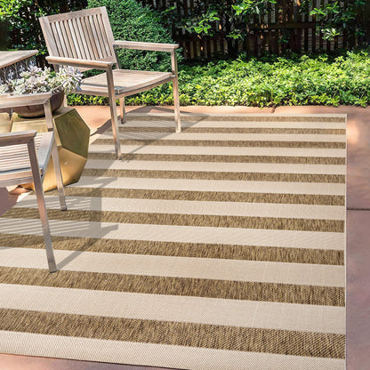 JONATHAN Y Wide Stripe Indoor Outdoor Area Rug 4X6 Beige/Brown, Aveiro for Backyard, Patio, Porch, Easy-Cleaning, High Traffic, Pet-Friendly, Non-Shedding (SMB112A-4)