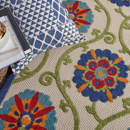 Nourison Home Aloha Blue Multicolor 3'6" x 5'6" Area Rug - Easy Clean, Non Shedding, Bed Room, Living Room, Dining Room, Kitchen (4' x 6')