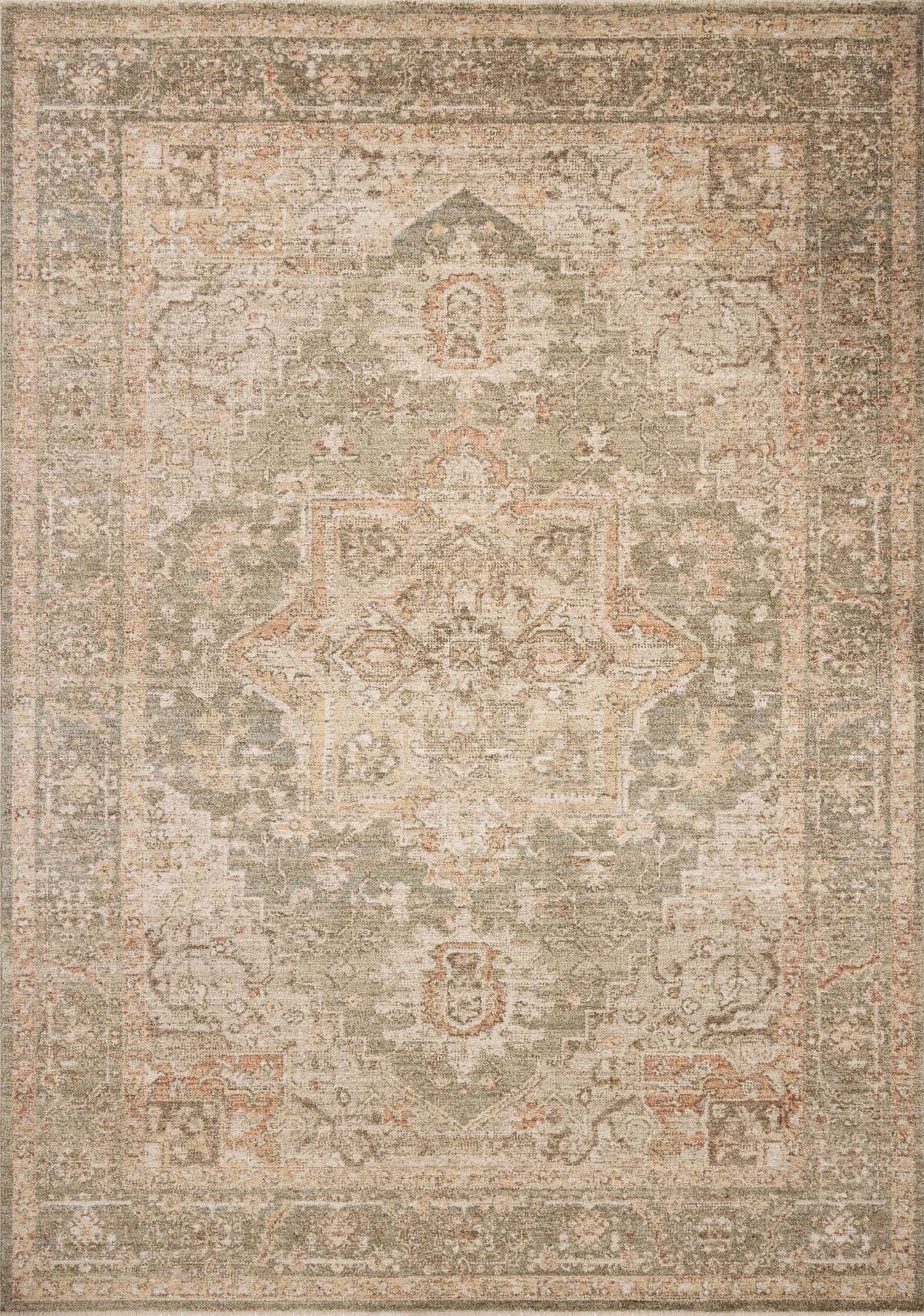 Loloi Chris Loves Julia Palma Collection PLM-08 Olive/Spice 5'-3" x 7'-6" Fringe Area Rug Vintage Style Boho Living Room Bedroom Carpet