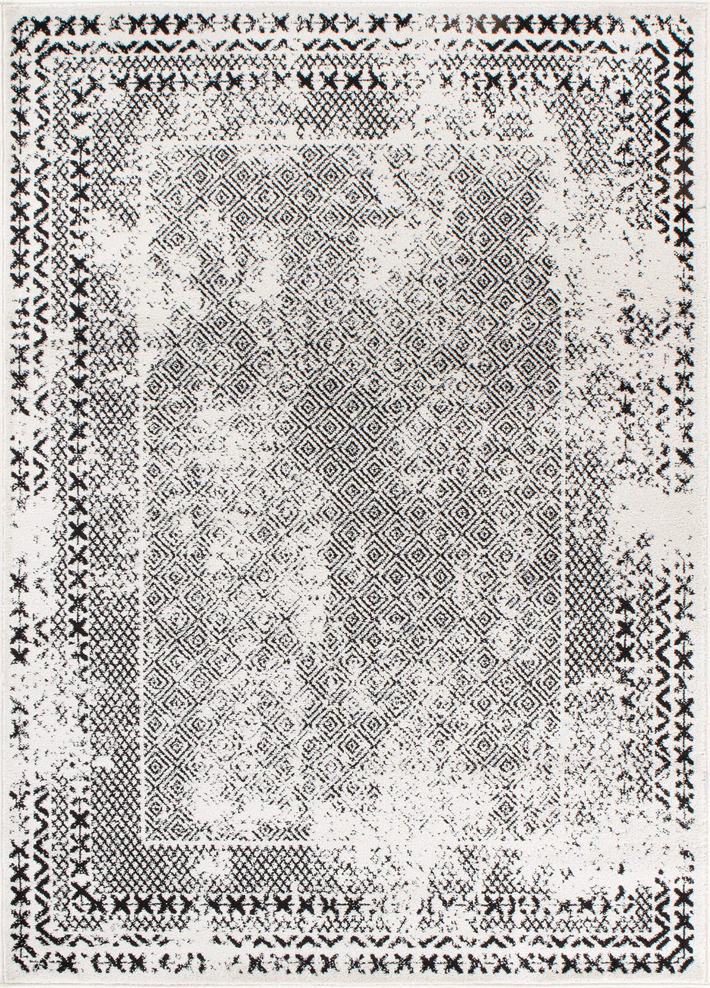 Rugshop Bohemian Distressed Border Stain Resistant High Traffic Living Room Kitchen Bedroom Dining Home Office Area Rug 7'10 x 10' Black