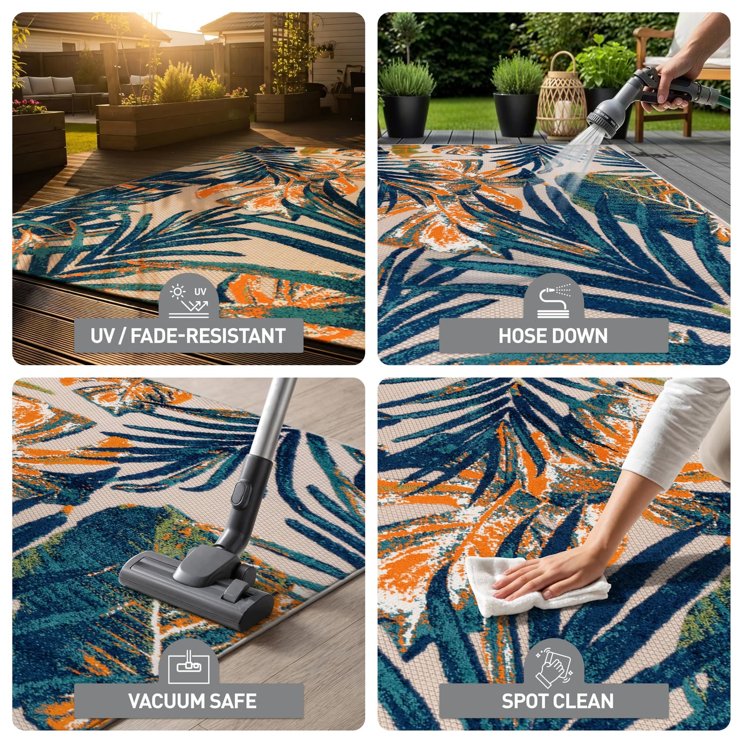 Rugshop Tropical Floral Leaves Indoor/Outdoor Area Rug Durable Polypropylene, Non-Shedding, Easy to Clean, Perfect for Patio, Backyard, Deck and Outdoor Lounge, High Traffic Areas, 5' x 7'