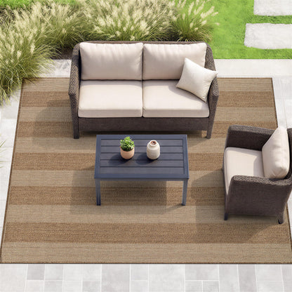 Rugshop Striped Indoor Outdoor Flat Woven Area Rug,Natural Jute-Style,Easy-Care Patio Rug for Backyard Porch Deck Balcony, 6'6" x 9' Sand/Natural