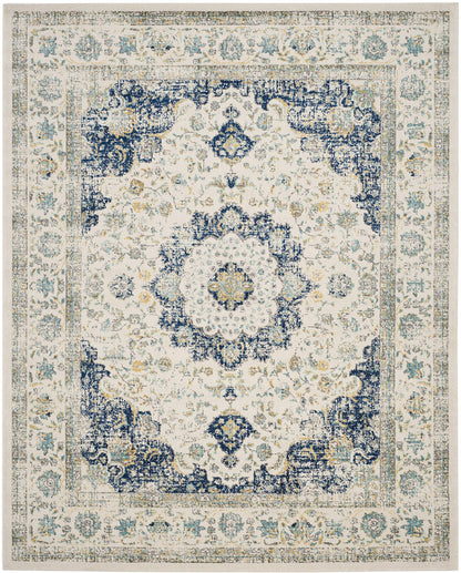 SAFAVIEH Area Rug 9x12 - Evoke Collection - Large - Ivory & Blue, Shabby Chic Oriental Medallion Design, Non-Shedding & Easy to Clean, Ideal for Living Room, Bedroom, Dining Space (EVK220C)