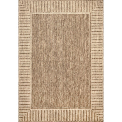 """nuLOOM 5' x 8' Outdoor Area Rug, Casual Design With Striped Border, Stain Resistant, Highly Durable, For Patio, Balcony, Bedroom, Living Room, Dining Room, Bathroom, Light Brown"""