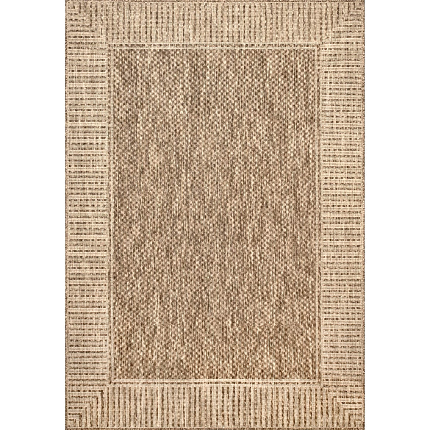 Nuloom Asha Light Brown/Ivory, 4' x 6', Casual, Striped Border, Soft and Cozy, High Traffic, Easy Clean, Durable Area Rug for Indoor/Outdoor Patio, Deck, Porch, Garden, Courtyard