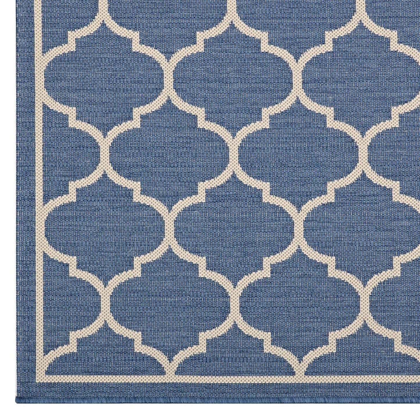 Modway Avena Moroccan Quatrefoil Trellis 8x10 Indoor and Outdoor In Blue and Beige
