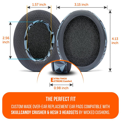 WC Freeze Crusher - Cooling Gel Earpads Compatible with Skullcandy Crusher, by Wicked Cushions - Fits Skullcandy Crusher & Hesh 3 Headphones, Soft Memory Foam, Cooler for Longer | Geo Grey