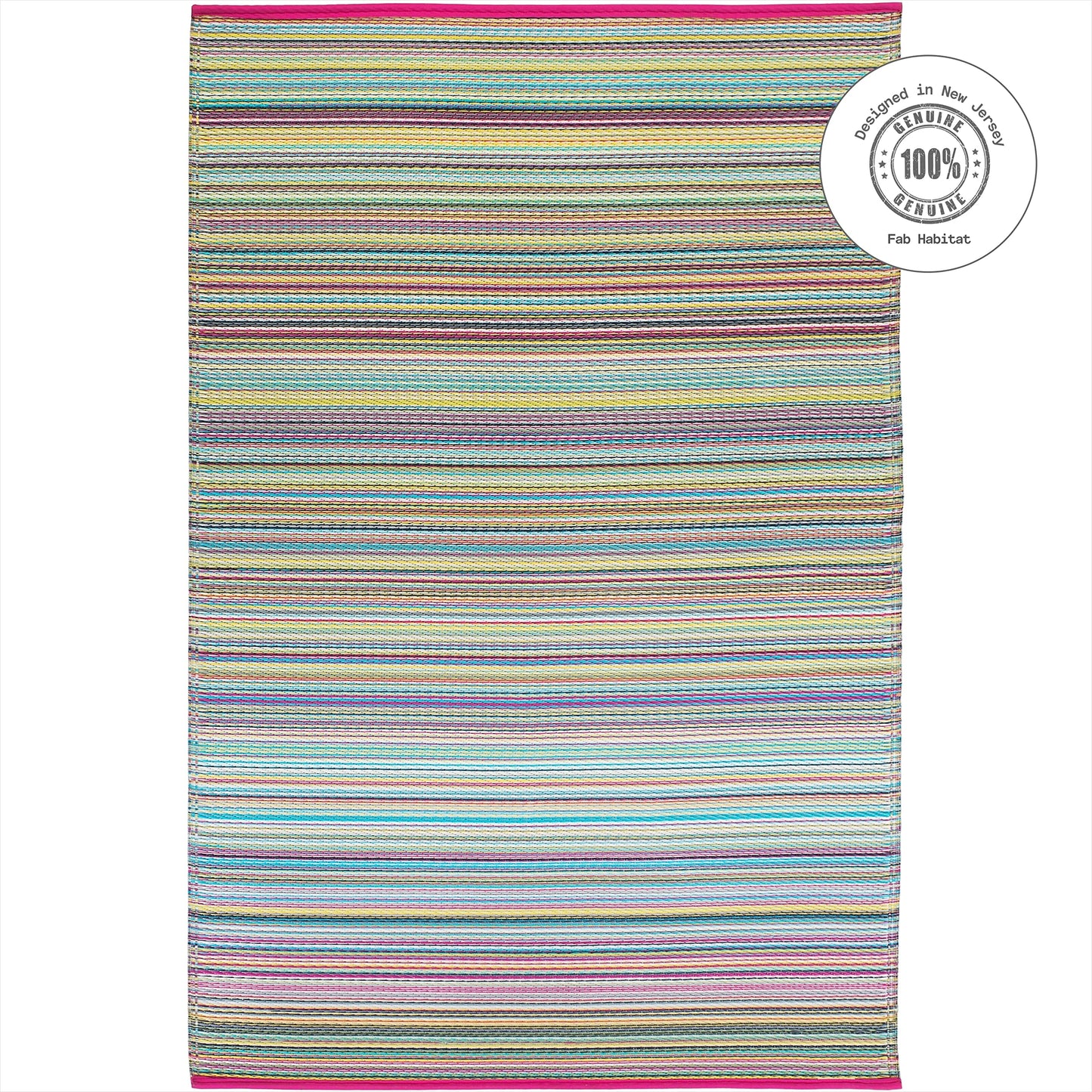 Fab Habitat Outdoor Rug - Waterproof, Fade Resistant, Crease-Free - Premium Recycled Plastic - Striped - Patio, Deck, Porch, Balcony, Laundry Room - Cancun - Candy - 4 x 6 ft