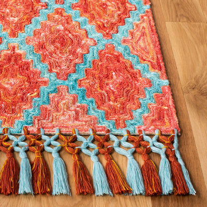 SAFAVIEH Sahara Collection Area Rug - 6' x 9', Rust & Aqua, Handmade Boho Tassel, Ideal for High Traffic Areas in Living Room, Bedroom (SAH467P)