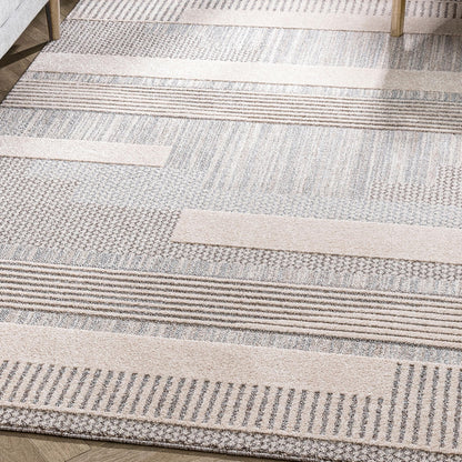 Well Woven Harlow Collection Briar Beige - Modern Tribal Minimalist Geometric 5x7 Area Rug - Ideal for Living Room, Dining Room & Bedroom - Durable, Stain Resistant & Easy to Clean