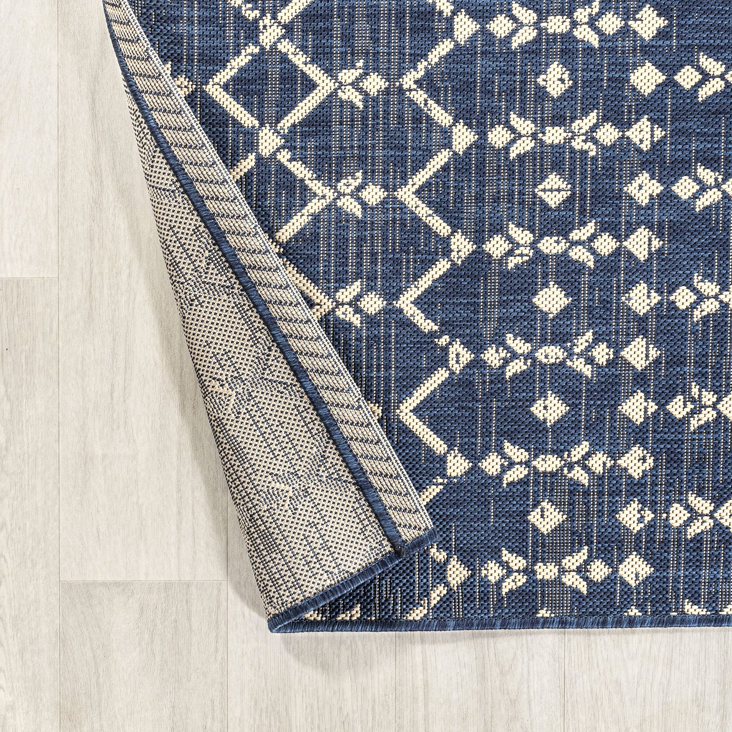 JONATHAN Y Moroccan Geometric Indoor Outdoor Runner Rug 2X8 Navy/Beige, Ourika Textured Weave for Backyard, Patio, Porch, Easy-Cleaning, High Traffic, Pet-Friendly, Non-Shedding (SMB108K-28)