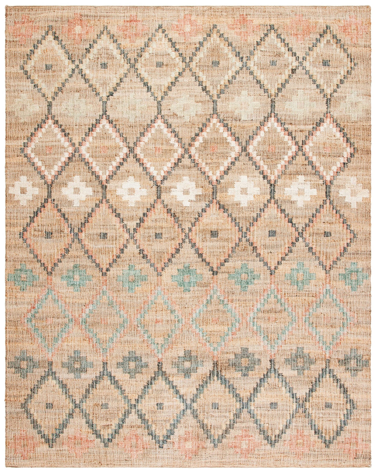 SAFAVIEH Area Rug 8x10 - Kilim Collection - Large - Natural & Blue, Handmade Jute & Cotton, Moroccan Boho Design, Ideal for Living Room, Bedroom, Office, Dining Space (KLM753A)