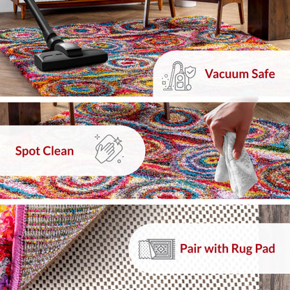 Nuloom Kindra Multicolor/Red, 6'7" x 9', Bohemian Circles, Soft and Cozy, High Traffic, Stain Resistant, Easy Clean, Durable Area Rug for Bedroom, Living Room, Dining Space, Den, Foyer, Entryway