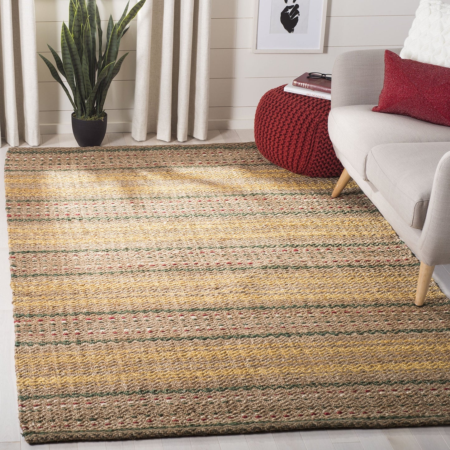 SAFAVIEH Natural Fiber Collection Area Rug - 6' x 9', Natural & Gold, Handmade Stripe Jute, Ideal for High Traffic Areas in Living Room, Bedroom (NF202B)