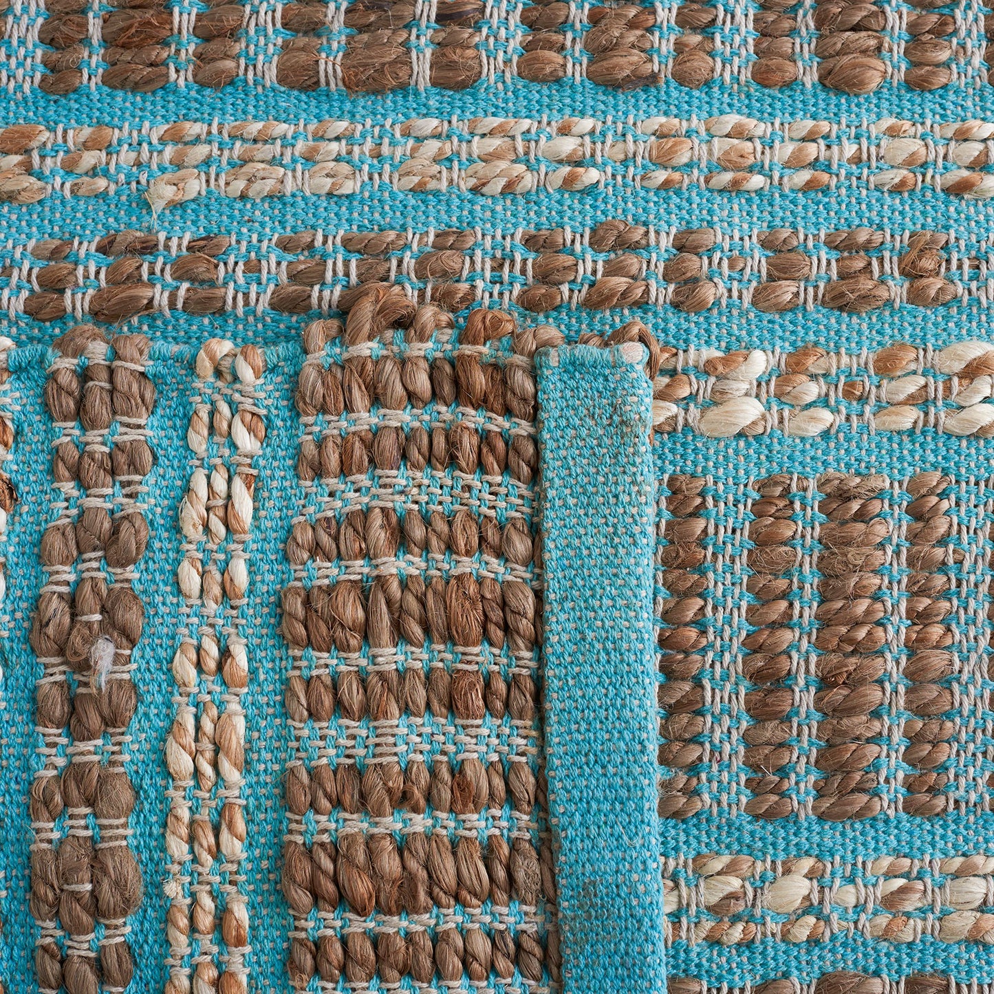SAFAVIEH Natural Fiber Collection Area Rug - 5' x 8', Teal & Natural, Handmade Flat Weave Stripe Jute & Cotton Jute, Ideal for High Traffic Areas in Living Room, Bedroom (NFB651K)