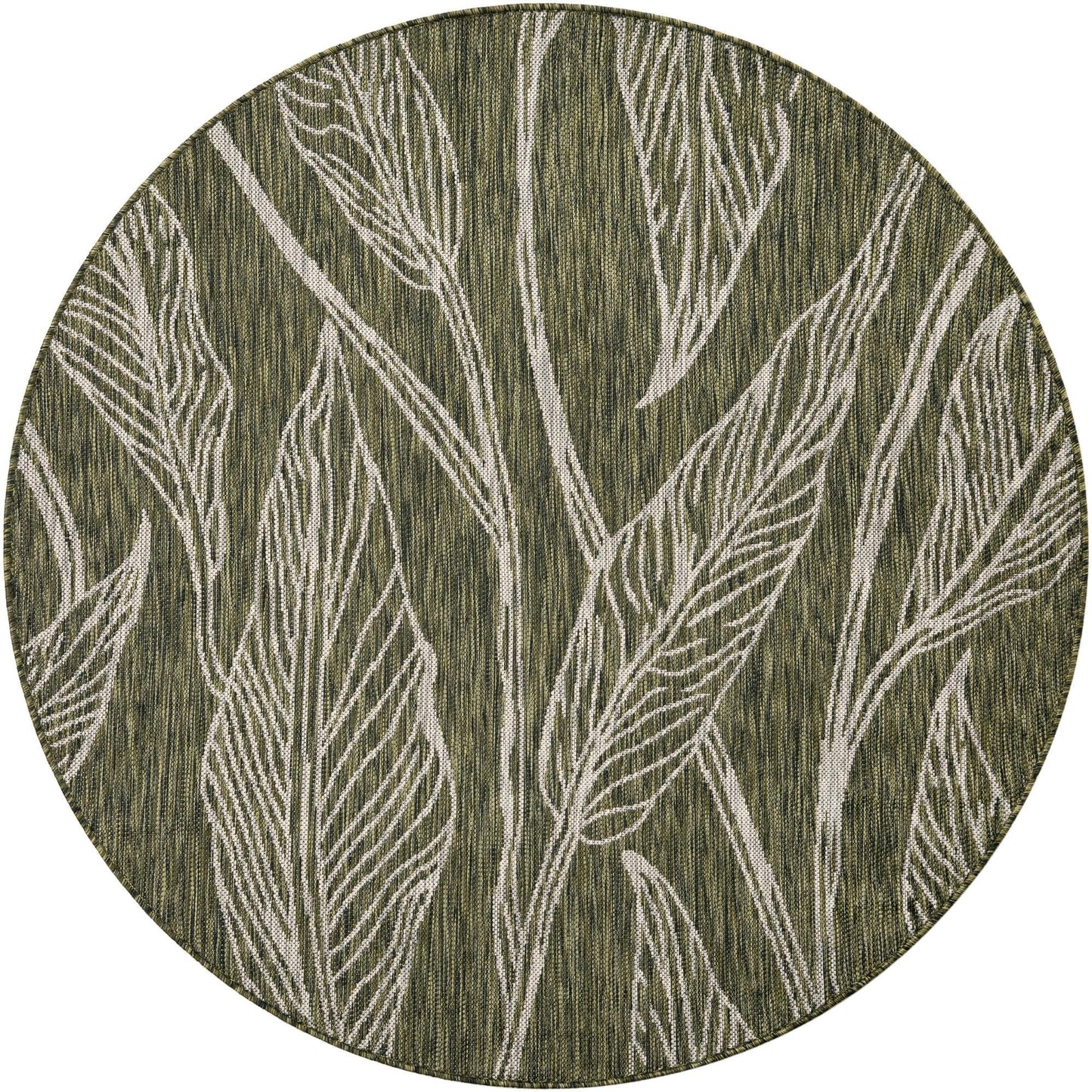 Unique Loom Outdoor Botanical Collection Area Rug - Leaf (5' 3" Round Green/Ivory)