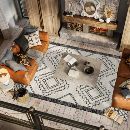JONATHAN Y Amir Moroccan Beni Souk Cream/Black Indoor Area Rug, 8x10, Bohemian, Scandinavian, Easy-Cleaning for Living Room, Bedroom, Kitchen, Pet Friendly, Non-Shedding (MOH200A-8)