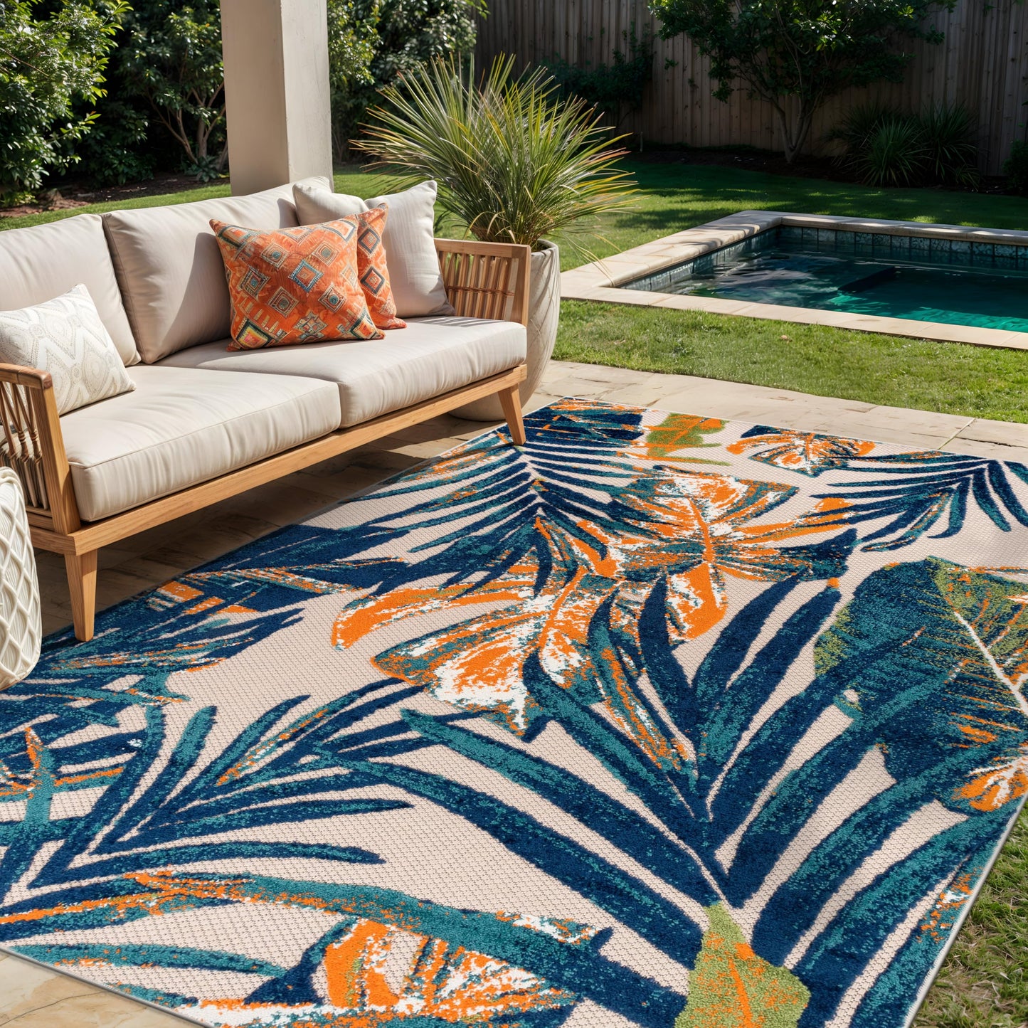 Rugshop Tropical Floral Leaves Indoor/Outdoor Area Rug Durable Polypropylene, Non-Shedding, Easy to Clean, Perfect for Patio, Backyard, Deck and Outdoor Lounge, High Traffic Areas, 5' x 7'