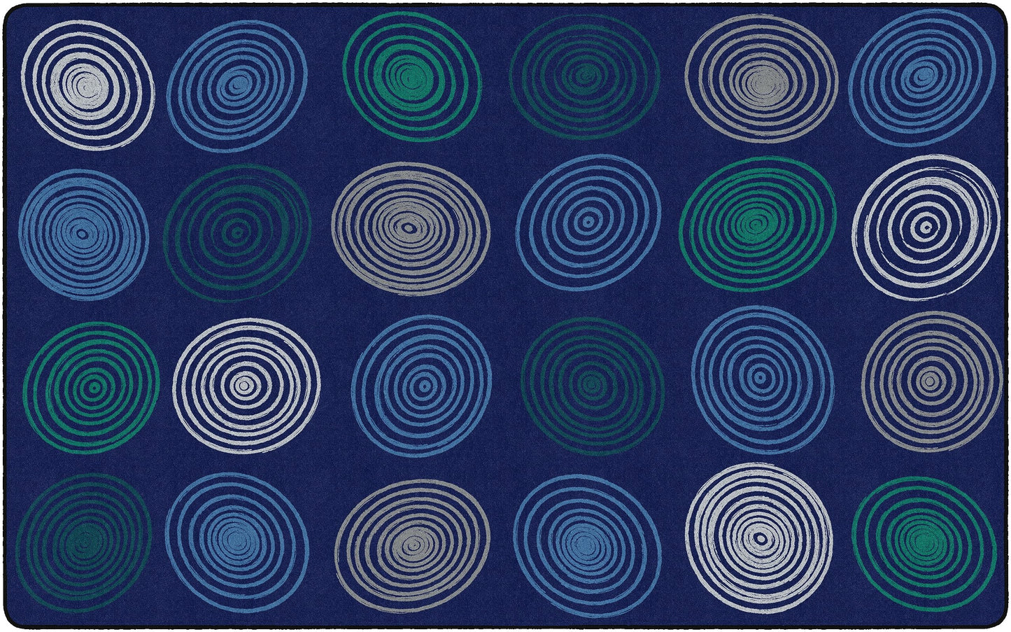 Flagship Carpets Circles Abstract Educational Area Rug for Kids Room Seating Décor, Children's Classroom, Play Carpet for Teaching and Playroom, Seats 24, 7'6" x 12', Cool Blue