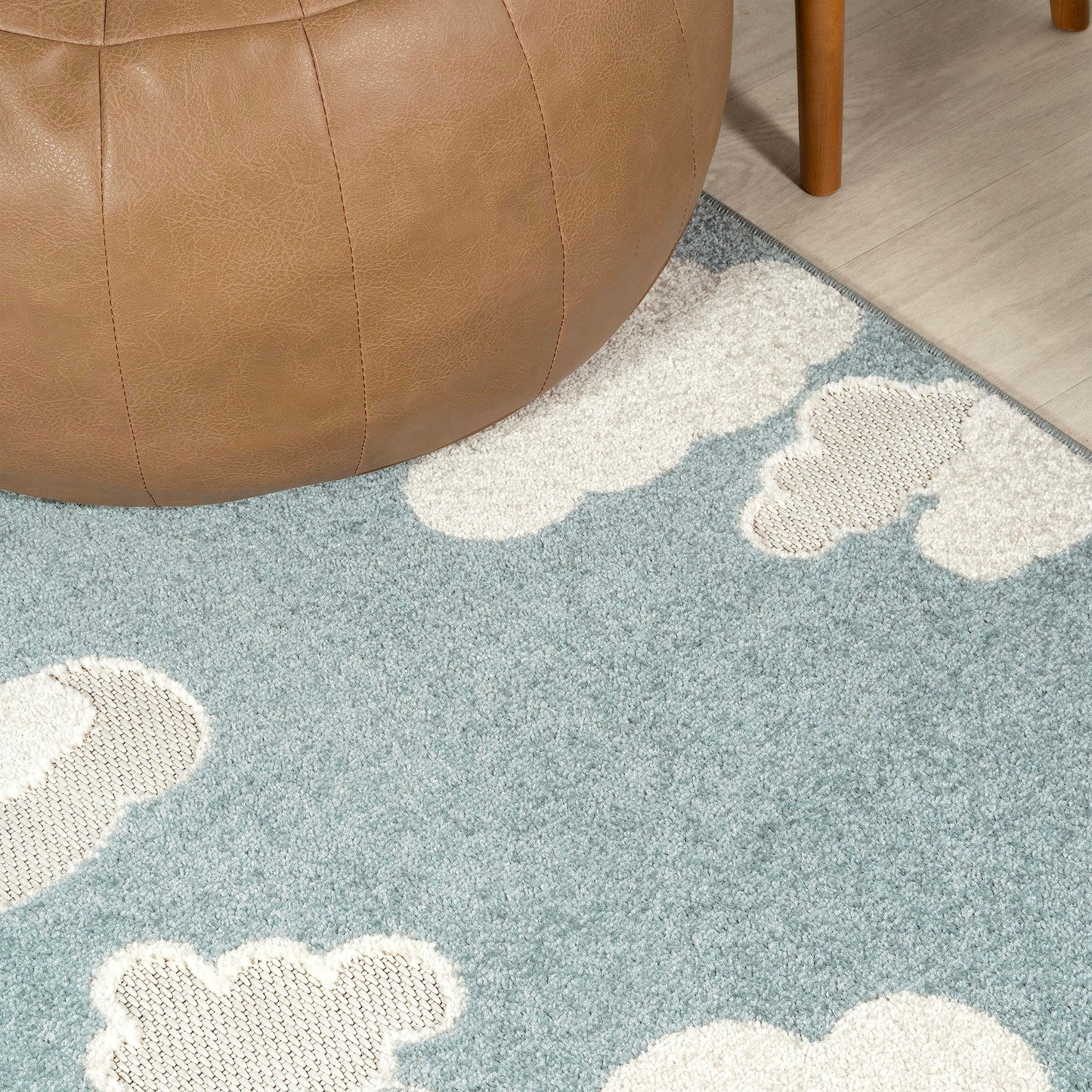 Eyely High-Low Cloud Scandi Area Rug 4 X 6 Blue/Ivory, Indoor Outdoor Rug