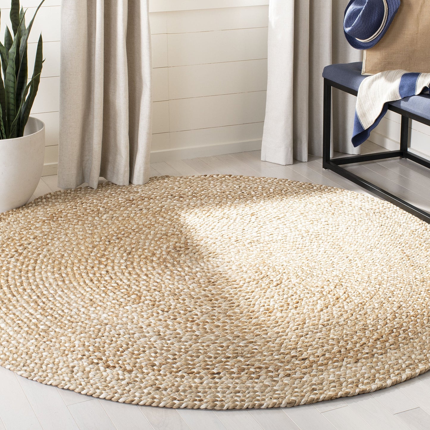 SAFAVIEH Round Rug 12' - Natural Fiber Collection - Natural & Ivory, Handmade Jute, Braided Design, Ideal for Living Room, Bedroom, Dining Space (NF804B)