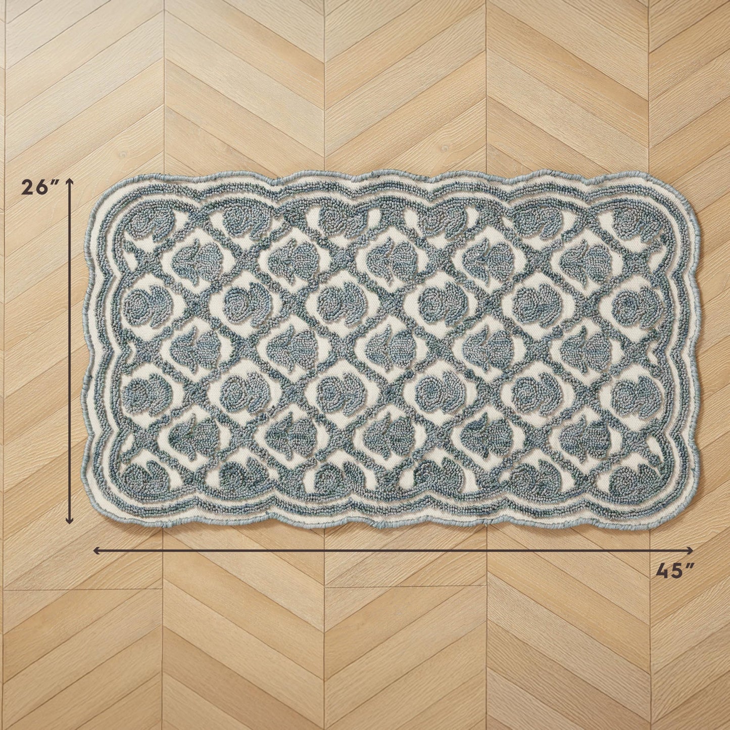 Laura Ashley Washable Scalloped 26" x 45" Teal Tulip Design Skid Resistant Accent Rug - Durable Cotton Blend Indoor Rug
