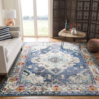 SAFAVIEH Monaco Collection Area Rug - 10' x 14', Navy & Light Blue, Non-Shedding & Easy to Clean, Distressed Medallion Design, Ideal for Living Room, Bedroom, Dining Space (MNC243N)