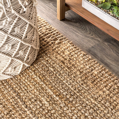 JONATHAN Y Handwoven Jute Fringe Natural 5x5 Square Indoor Area Rug, Pata, Bohemian, Rustic, Cottage, Easy-Cleaning for Living Room, Bedroom, Kitchen, Non-Shedding (NRF103A-5SQ)