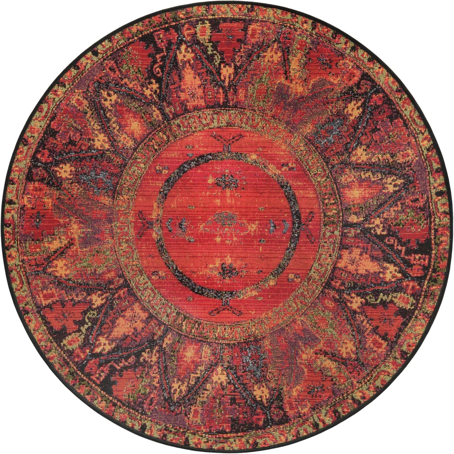 Unique Loom Outdoor Tribal Collection Area Rug - Quepos (4' 1" Round, Multi/ Black)