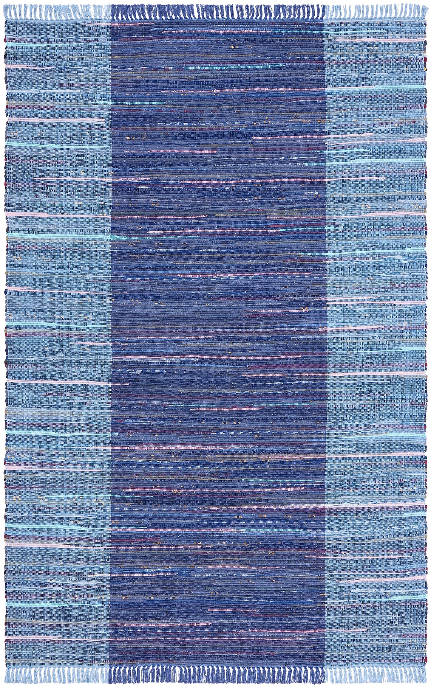 SAFAVIEH Rag Rug Collection Area Rug - 6' x 9', Navy & Blue, Handmade Boho Stripe Cotton, Ideal for High Traffic Areas in Living Room, Bedroom (RAR122N)