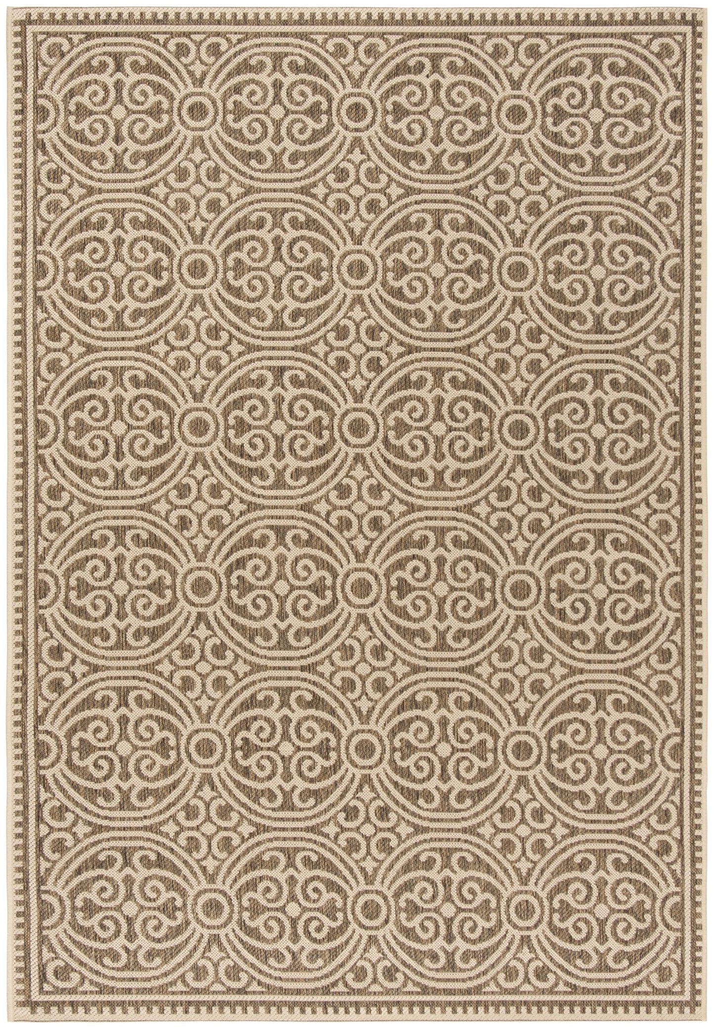 SAFAVIEH Washable Rug Outdoor Linden Collection - 5'3" x 7'6", Cream & Beige, Non-Shedding & Easy to Clean, Ideal for Patio, Backyard, Mudroom (LND134C)