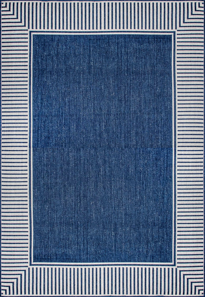 Nuloom Asha Navy/Ivory, 5' x 8', Casual, Striped Border, Soft and Cozy, High Traffic, Easy Clean, Durable Area Rug for Indoor/Outdoor Patio, Deck, Porch, Garden, Courtyard