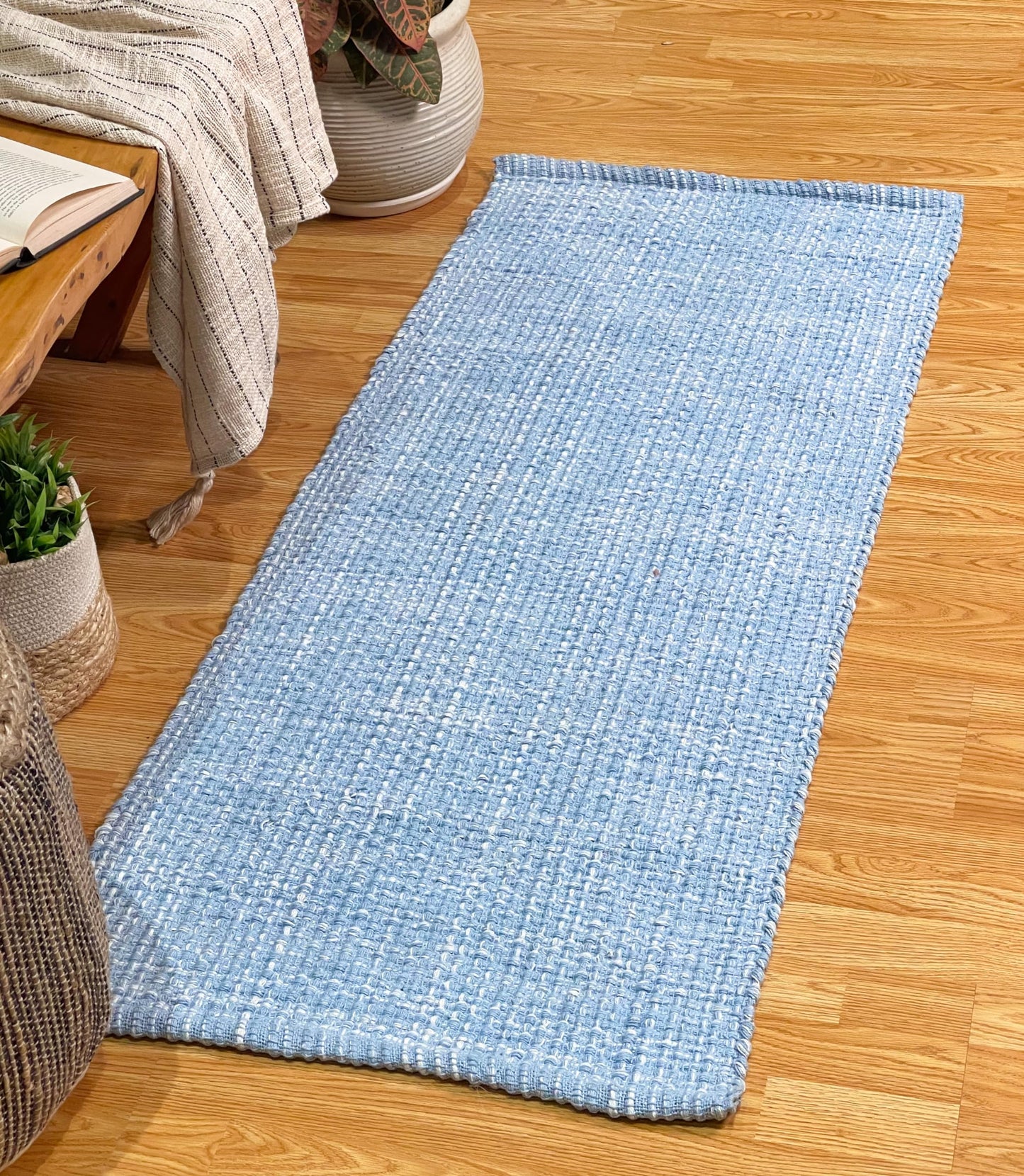 Chardin home Blue & White Reversible Runner Rug, 2x5 feet Machine Washable Cotton Rug, Perfect for hallways, stairwell, Kitchen Bedroom