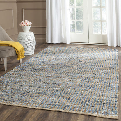 SAFAVIEH Cape Cod Collection Accent Rug - 4' x 6', Natural & Blue, Handmade Flat Weave Coastal Braided Jute, Ideal for High Traffic Areas in Entryway, Living Room, Bedroom (CAP352A)