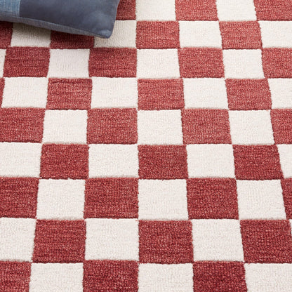 SAFAVIEH Area Rug 5x8 - Ebony Collection - Red & Ivory, Handmade Wool, Checkered Design, Ideal for Living Room, Bedroom, Dining Space (EBN175Q)