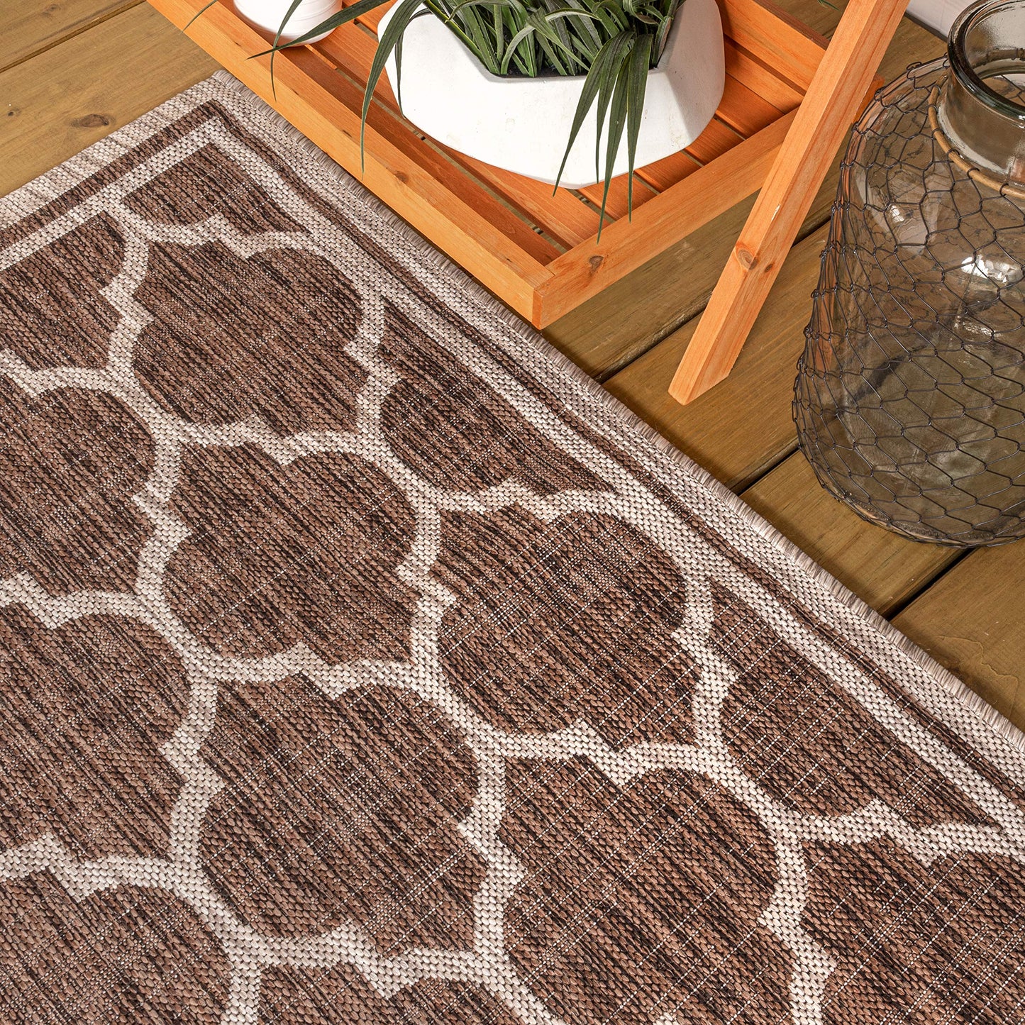JONATHAN Y Moroccan Trellis Indoor Outdoor Area Rug 8X10 Espresso/Taupe, Trebol Textured Weave for Backyard, Patio, Porch, Easy-Cleaning, High Traffic, Pet-Friendly, Non-Shedding (SMB109B-8)