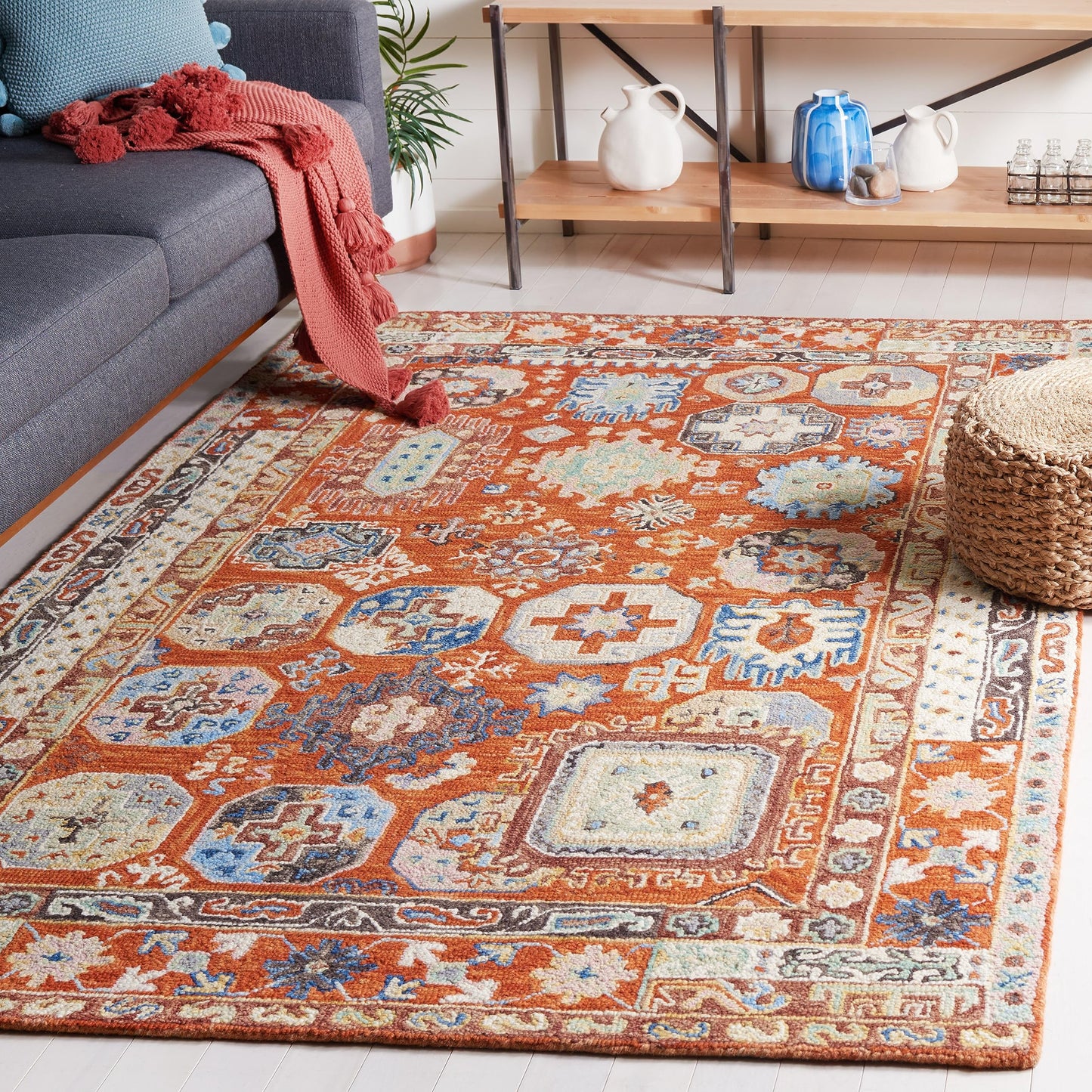 SAFAVIEH Aspen Collection Area Rug - 3' x 5', Rust & Ivory, Handmade Wool, Boho Tribal Design, Ideal for High Traffic Areas in Living Room, Bedroom, Dining (APN305P-3)