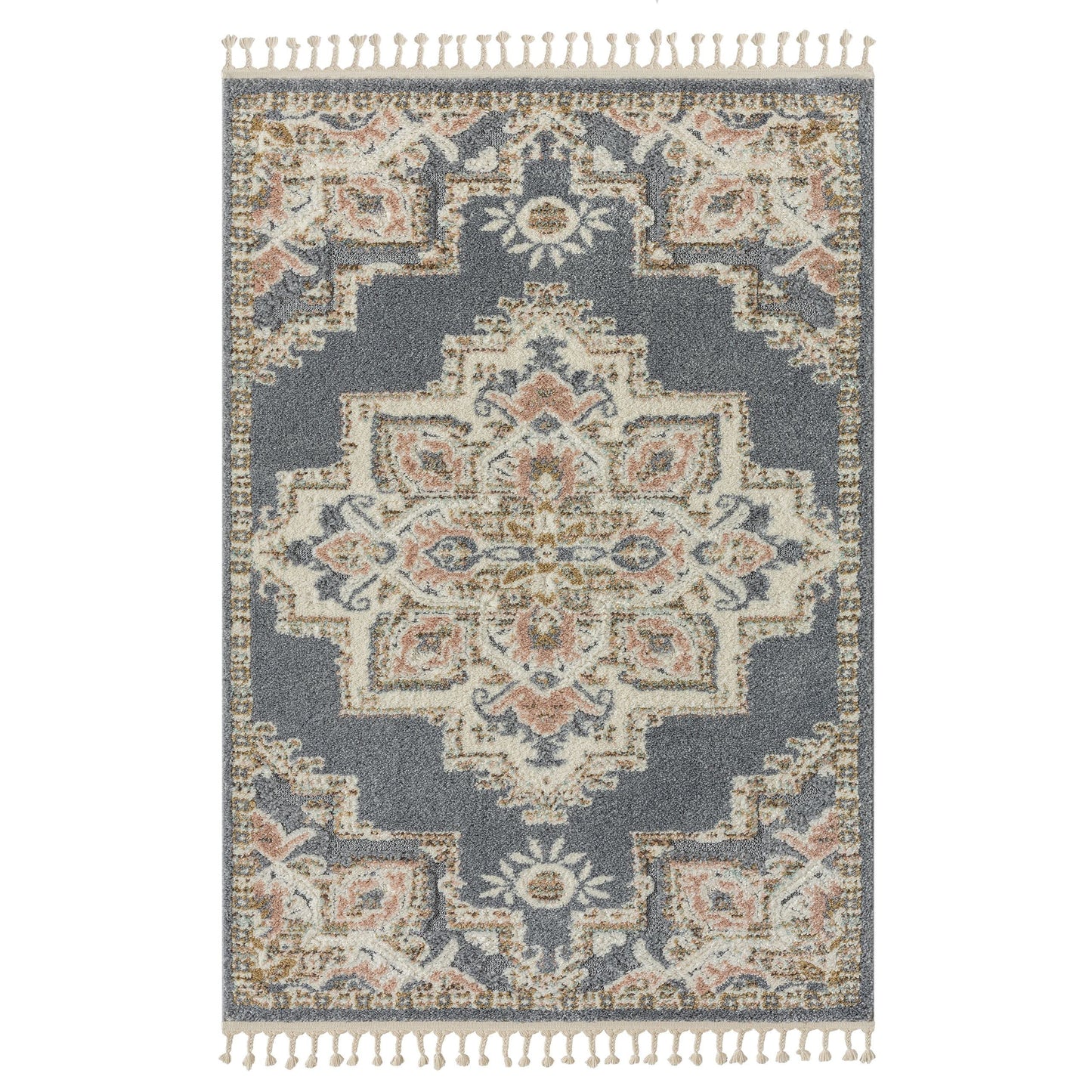 LUXE WEAVERS Southwestern Medallion Fringe Gray 5x7 Area Rug