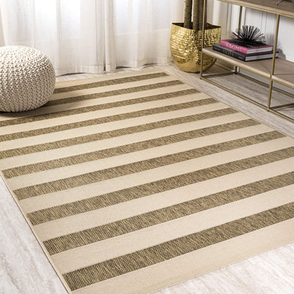 JONATHAN Y Wide Stripe Indoor Outdoor Area Rug 4X6 Beige/Brown, Aveiro for Backyard, Patio, Porch, Easy-Cleaning, High Traffic, Pet-Friendly, Non-Shedding (SMB112A-4)